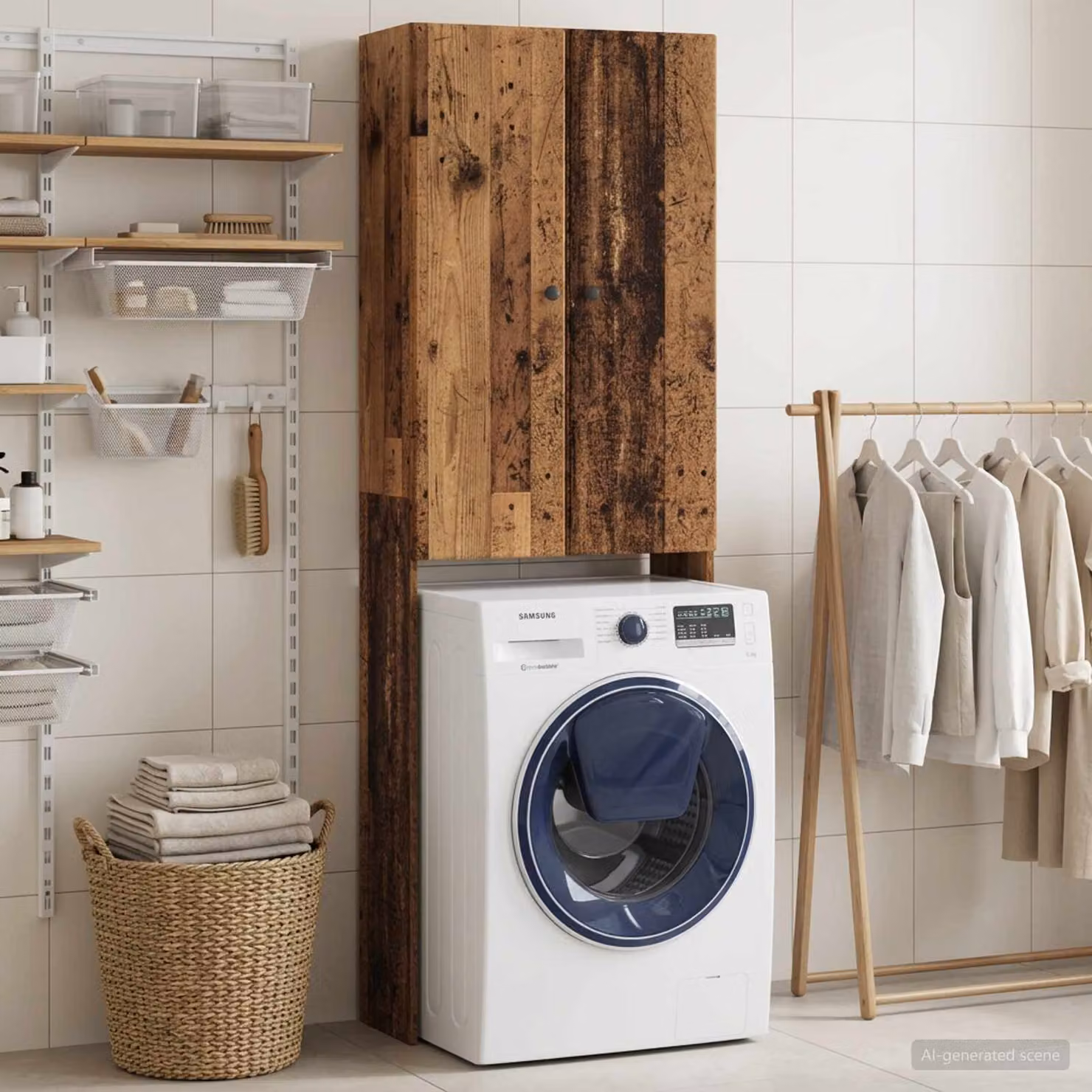 Mobiletto da bagno vidaXL BREDA in legno antico, colore marrone, L: 66 cm, P: 25,5 cm, H: 190 cm