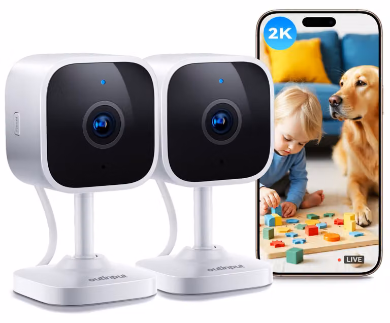 2 telecamere interne cablate con visione notturna, telecamere per cani con app, confezione da 2