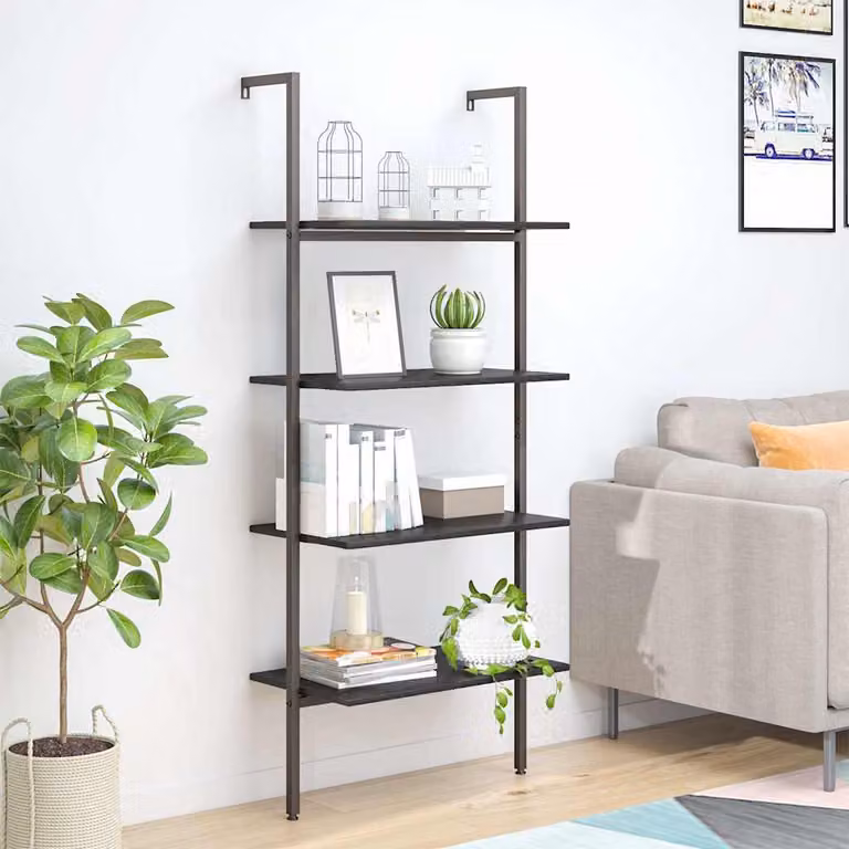 Scaffale a scala vidaXL a 4 livelli nero in metallo e legno L: 64 cm, P: 35 cm, H: 152,5 cm