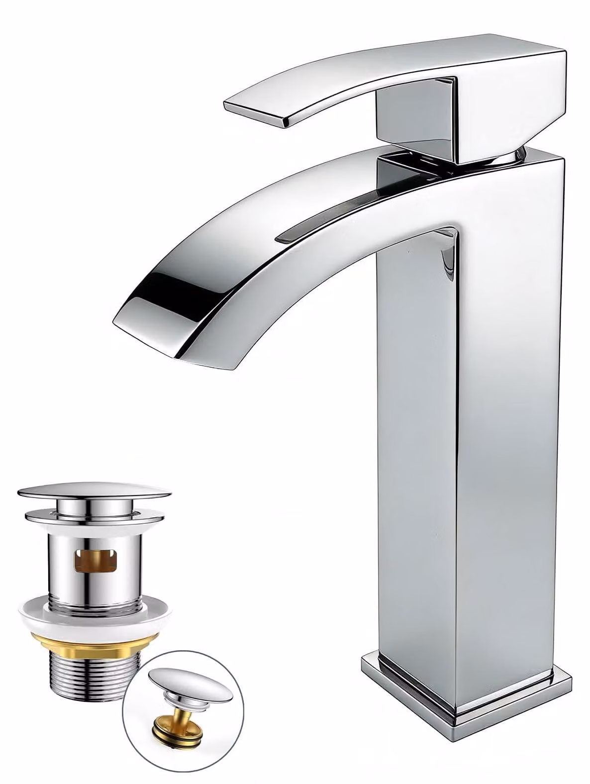 Miscelatore per lavabo a cascata, finitura cromata, diametro 225 mm