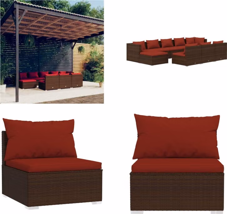 vidaXL 10 pezzi set salotto da giardino con cuscini in poly rattan marrone - set salotto da giardino - set salotto da giardino - set salotto da patio - set divano da giardino