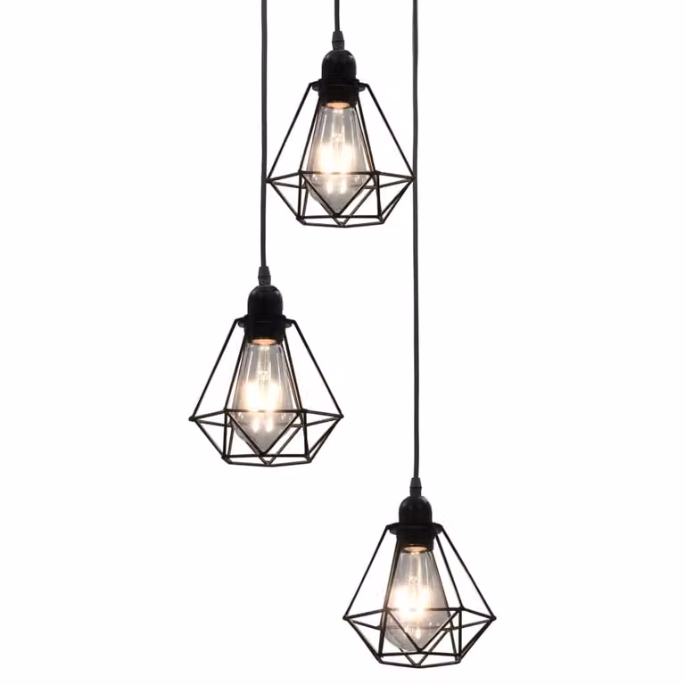 The Living Store Plafoniera con design a diamante nero 3 lampadine E27