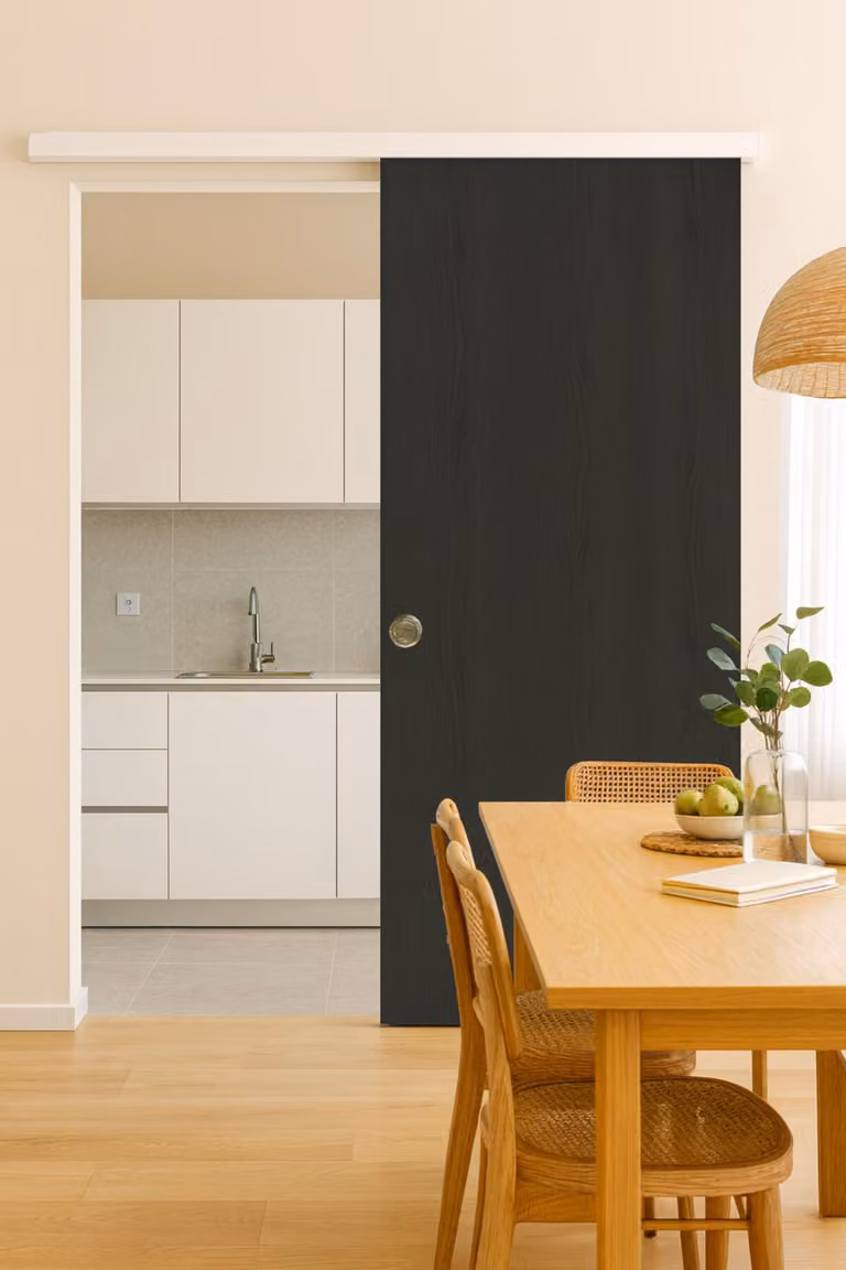Porta scorrevole in quercia grigia H204 x L73 cm, binario in alluminio con pannello bianco, conchiglie Gd Menuiseries