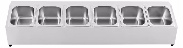 Scaffale per spezie - Mobiletto in acciaio inossidabile per spezie con 6 contenitori da 1,5 litri - Piano di lavoro - Supporto inclinato - 104 x 22,5 x 22 cm - Argento