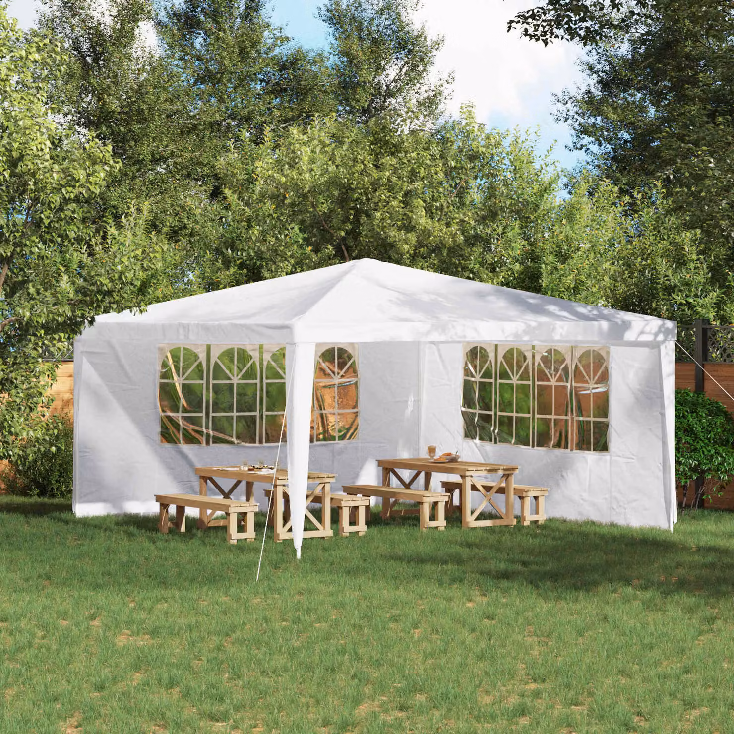 Set di 2 pareti per tenda da festa vidaXL in PE e acciaio, Bianco, L 400 cm x H 195 cm