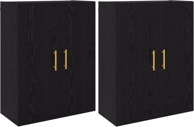 Armadietto a Muro | Mobiletto a muro 2 pz Rovere Nero 69,5 x 34 x 90 cm