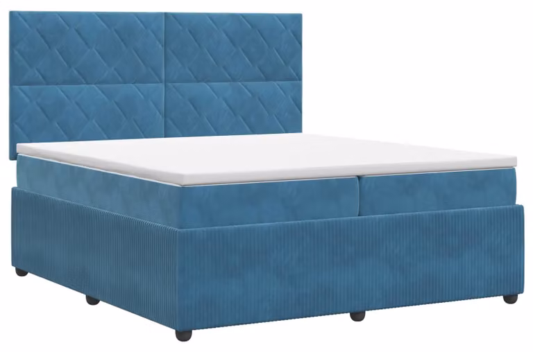 Letto boxspring con materasso e testiera blu, 200 x 200 cm, in velluto