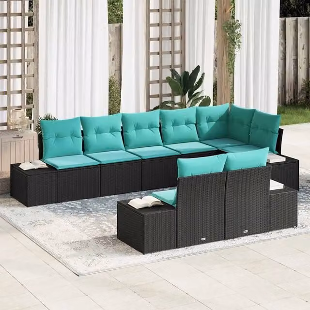 Set Divano da Giardino 8 pz Nero polyrattan 3347116