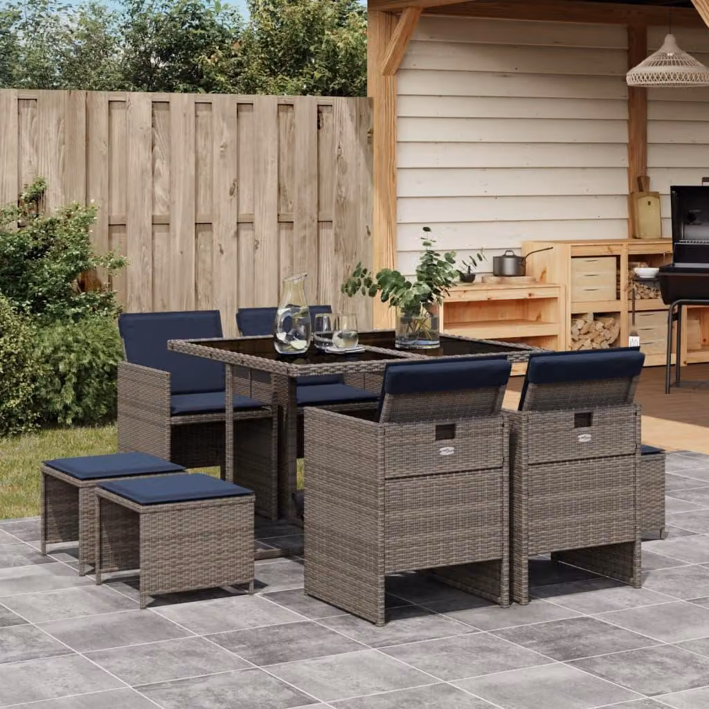 Maison Exclusive - Set da pranzo da giardino da 9 pezzi con cuscini, grigio, polyrattan