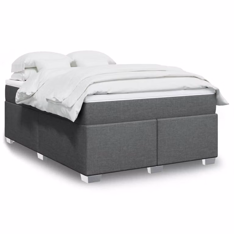 vidaXL Giroletto a Molle con Materasso in Tessuto Grigio e Bianco, L/P/H: 140 x 200 cm