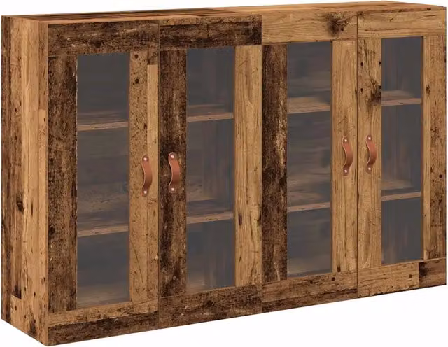 Set di 2 Armadi da Parete DESIGN IN in Legno Vecchio e Vetro, Colore Marrone, L/P/H: 69,5 x 34 x 90 cm