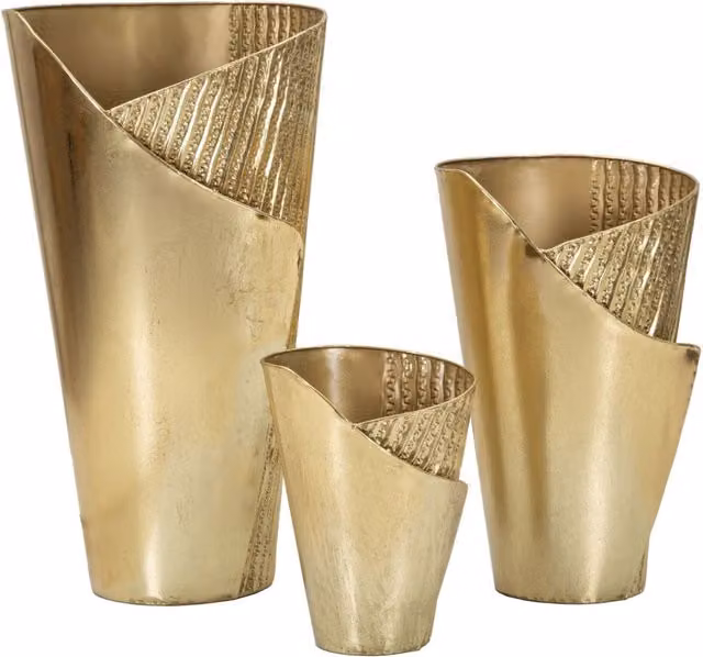 Porta Vasi Flosty Tris 39x42x75 cm - 32x32x55 cm - 25x25x35 cm in Ferro Oro