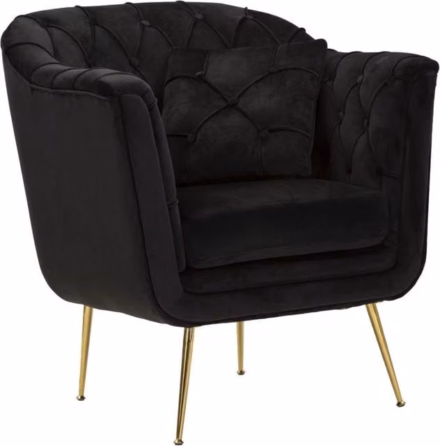 Poltrona Budapest Nera con Cuscino 88x83x91 cm in Compensato e Spugna e Ferro e Poliestere Nero