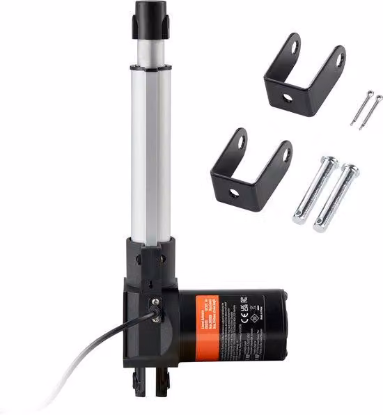 Attuatore lineare a 12 V, corsa di 150 mm, con una capacità di 600 kg/6000 N e una velocità di 5 mm/s, completo di staffa di montaggio e protezione IP44, ideale per porte elettriche e macchinari industriali