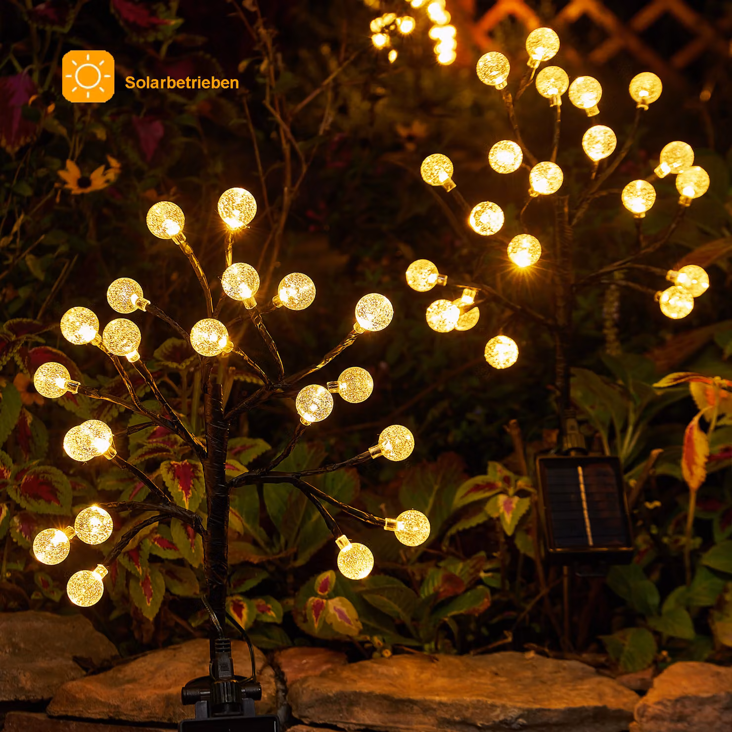 2 pezzi illuminazione solare giardino impermeabile telecomando timer terra picco, lampada solare all'aperto IP65 20 LED trasparente sensore crepuscolare, decorazione cortile balcone