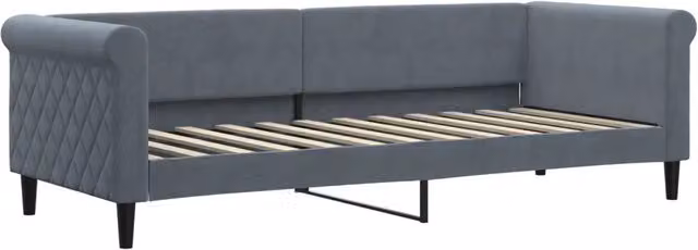 Letto singolo moderno in velluto grigio per camera da letto o soggiorno L/P/H: 200 x 80 x 68 cm