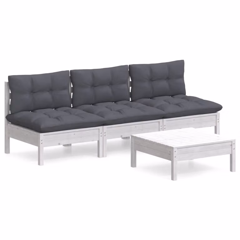 Set Divani da Giardino 4 pz con Cuscini Antracite Legno di Pino