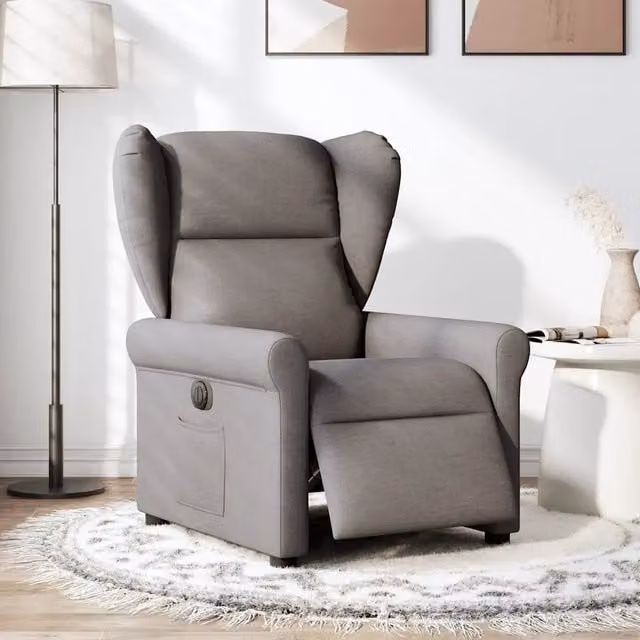 Poltrona Reclinabile Elettrica vidaXL in Tessuto Beige e Grigio con Schienale e Braccioli – 1