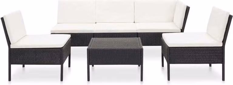 Set Divani da Giardino 6 pz con Cuscini in Polyrattan Nero