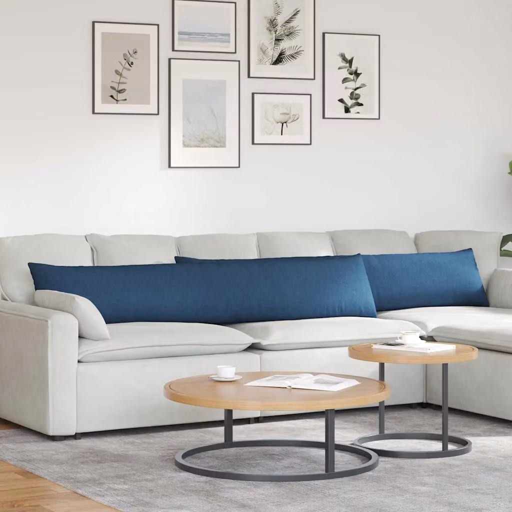 Set di 2 cuscini da divano vidaXL in tessuto blu, lavabili e con rivestimento rimovibile, L 200 cm x P 40 cm x H 40 cm