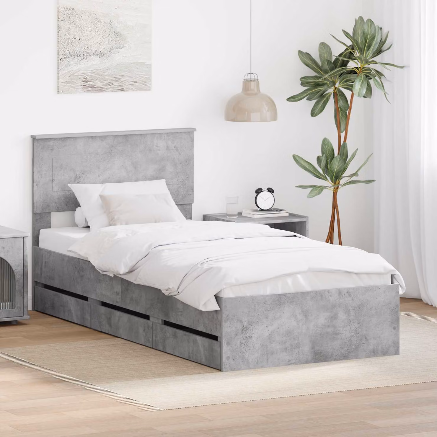 Struttura del letto moderna con cassetto vidaXL in legno ingegnerizzato Grigio 80 x 190 cm