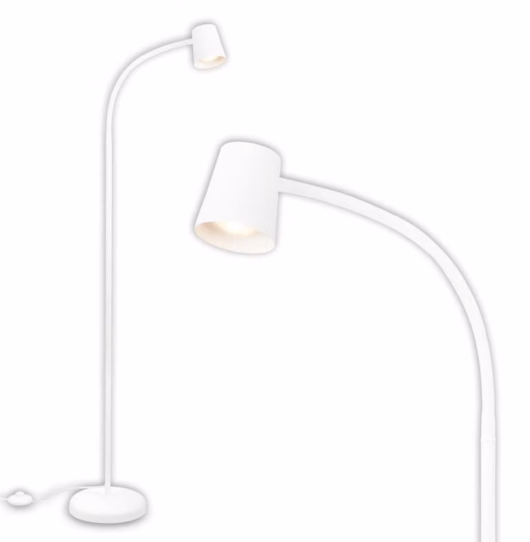 Lampada da terra con interruttore a pedale, orientabile, attacco GU10, potenza massima 9W, colore bianco