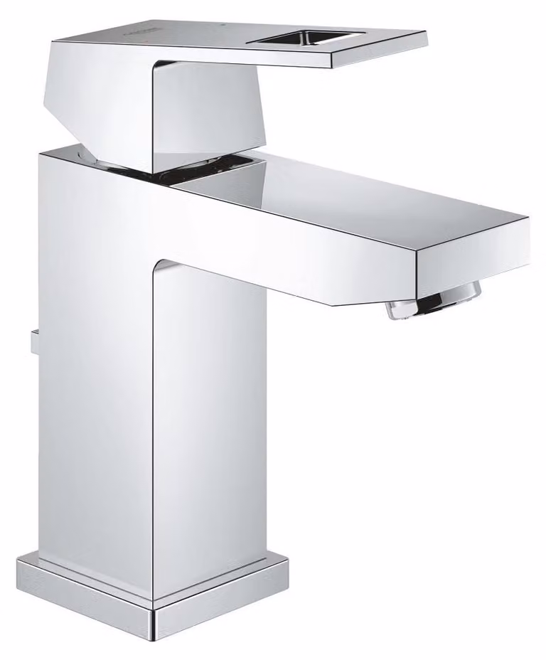 Miscelatore per lavabo, modello "S", cromato, da installare con un foro, completo di tappo a salvagoccia
