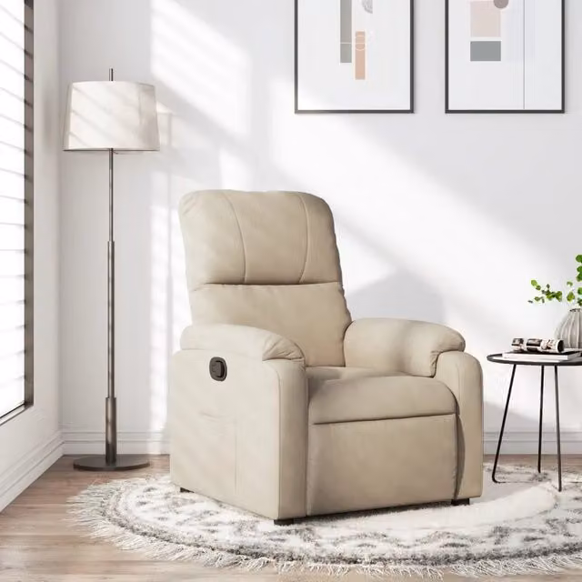Poltrona Reclinabile Relax in Microfibra Beige con Braccioli e Regolazione Manuale