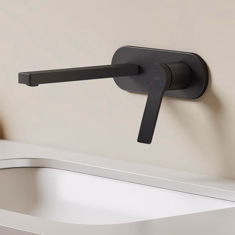 EMKE Rubinetto da bagno 288x210x70mm Miscelatore monocomando, rubinetto per lavabo caldo e freddo, miscelatore per lavabo a parete - Nero opaco