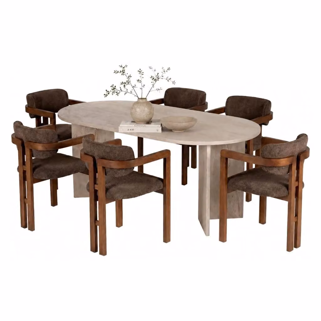 Set Tavolo e 6 Sedie DMORA Moderno in Legno, Colore Beige e Marrone – 2