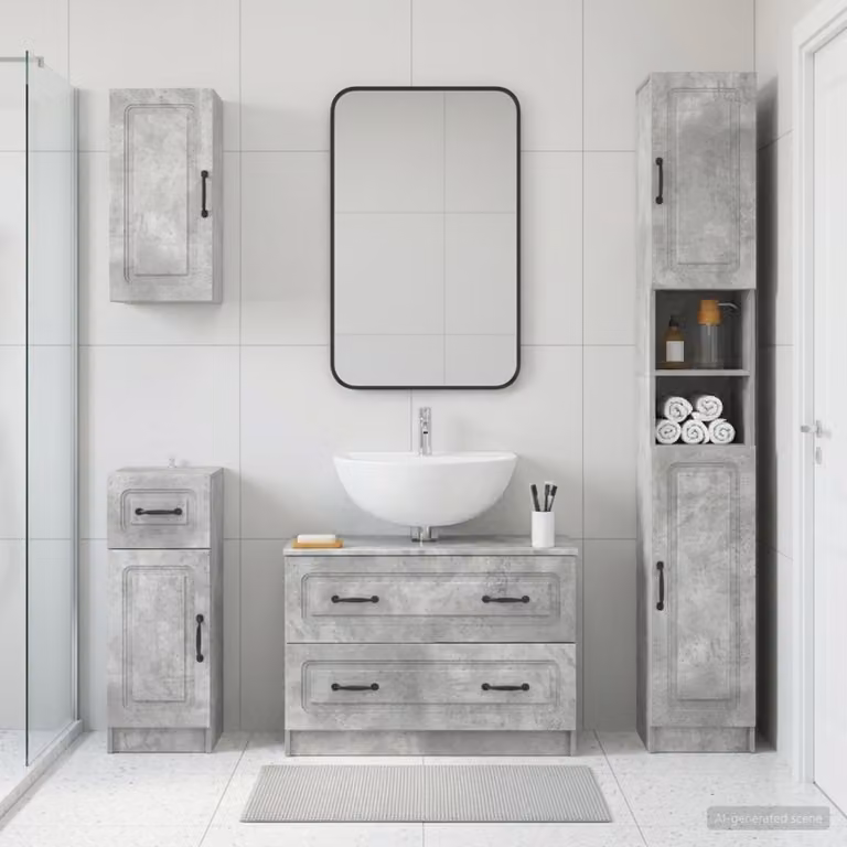Set di mobili da bagno moderno vidaXL UTRECHT da 4 pezzi, colore grigio cemento, con mobile lavabo e pensile a parete