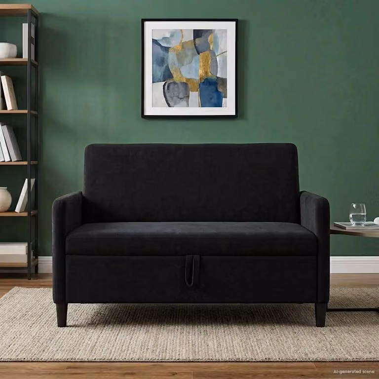 Divano letto moderno vidaXL con contenitore e seduta sollevabile, colore nero, L: 122 cm, P: 78 cm, H: 87 cm