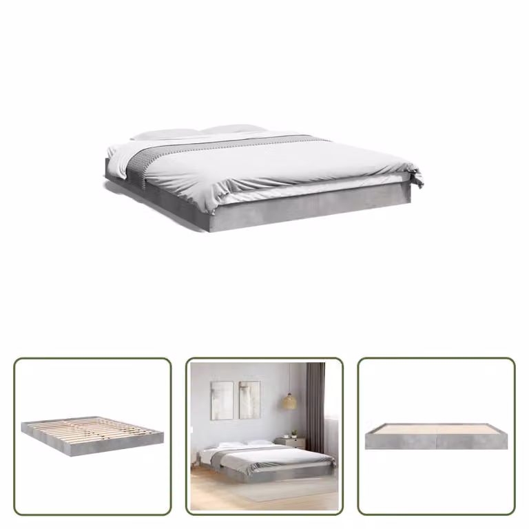 The Living Store Struttura per letto in cemento grigio 160x200 cm materiale a base di legno