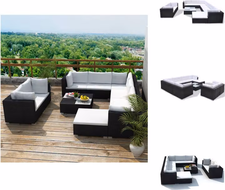 vidaXL Set da giardino da 10 pezzi con cuscini in poly rattan nero - Set di mobili da giardino