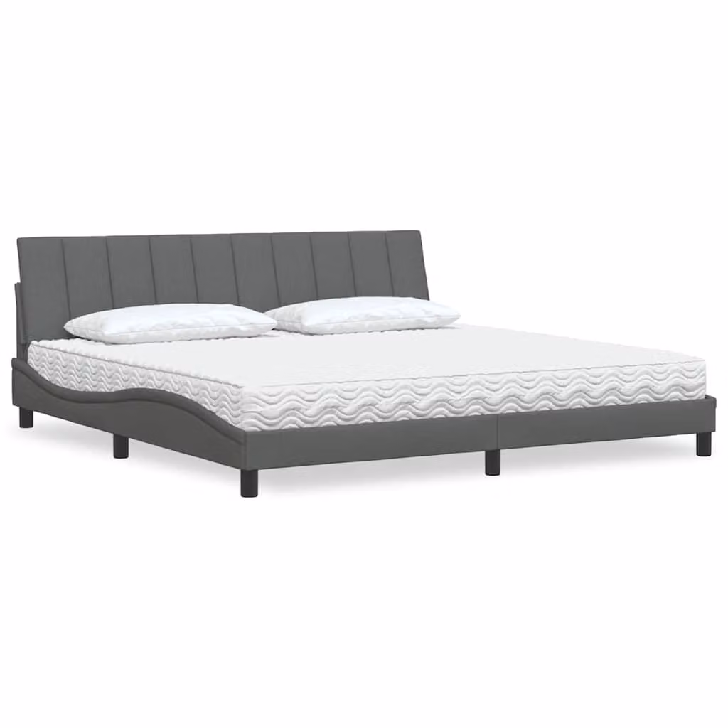 Letto con Materasso Hanko vidaXL in Tessuto Grigio e Bianco L/P/H: 200 x 200 x 74,5 cm – 1