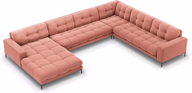 Divano panoramico destro Bali di Cosmopolitan Design in velluto rosa a 7 posti per il tuo living room L/P/H: 327 x 134 x 75 cm