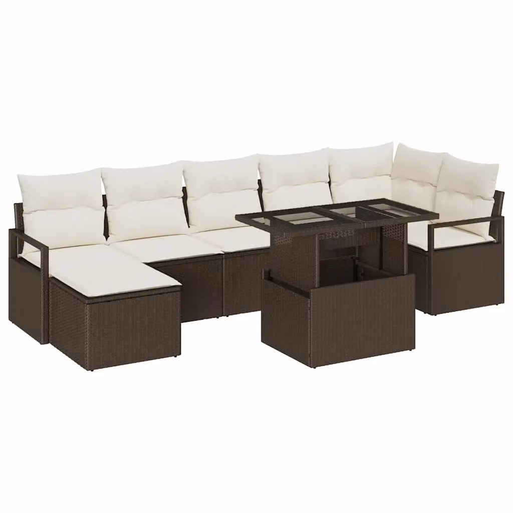Set Divano da Giardino vidaXL 8 Pezzi a Forma di L con Tavolino e Cuscini Marrone e Beige – 2