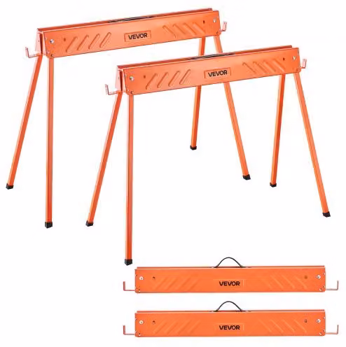 Set di 2 Cavalletti Taglialegna Pieghevoli VEVOR Arancioni con Capacità di Carico 299,4 kg e Cuscini Antiscivolo per Carpenteria e Falegnameria