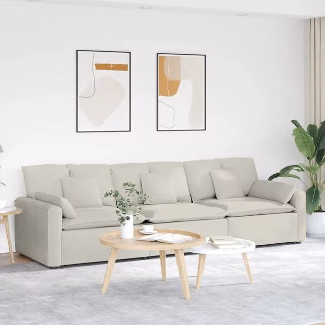 Divano Modulare con Cuscini Crema 3321106