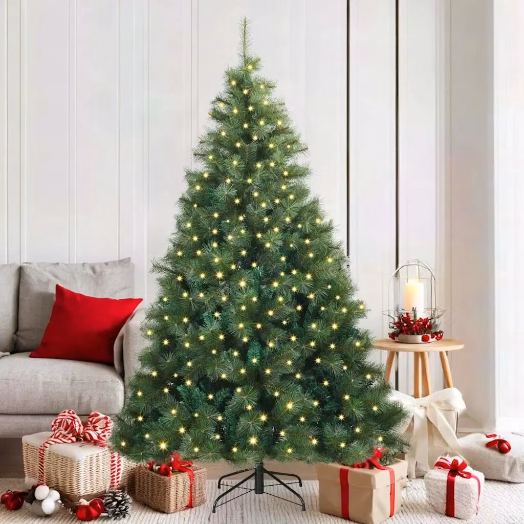 Albero di Natale artificiale verde con 300 LED luce bianca calda in PE e PVC, Altezza: 180 cm – 2