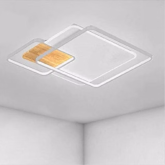 Plafoniera LED Trade Shop Moderna Quadrata Bianca con Dettagli in Legno e Metallo, Luce Fredda 40W