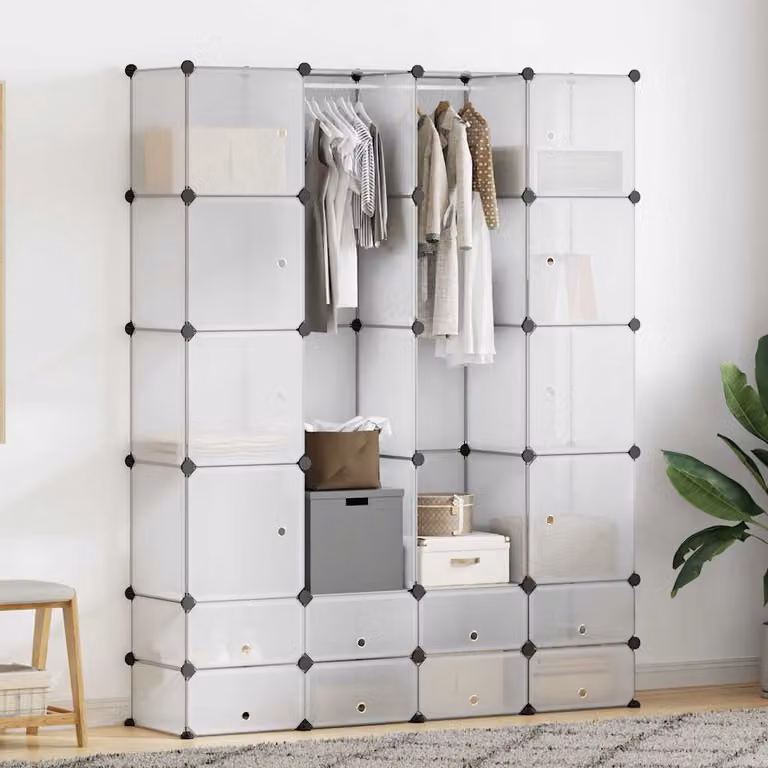 vidaXL Armadietto Modulare Bianco con 18 Scomparti e Ante a Battente L/P/H: 146 x 37 x 180,5 cm