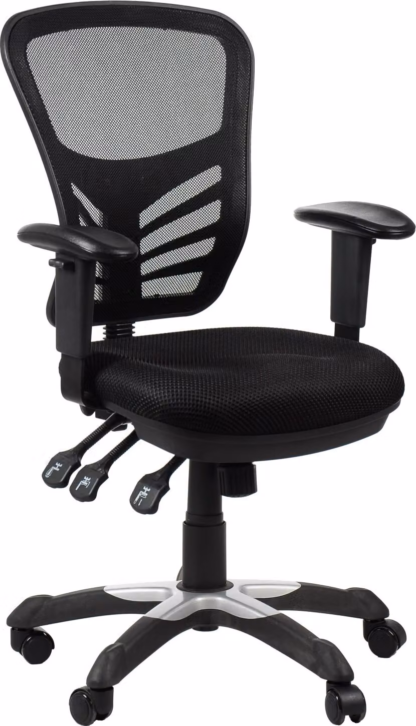Sedia da ufficio ergonomica girevole HG-0001, base in nylon, braccioli regolabili, nero