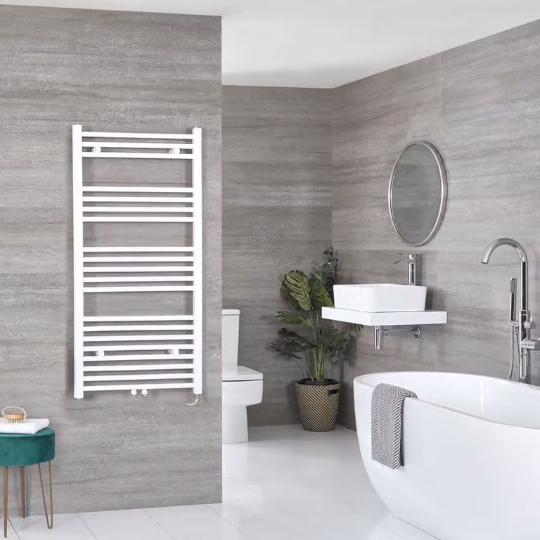 Scaldasalviette Elettrico  - 1188mm x 500mm - con Elemento Termostatico - Bianco - Neva