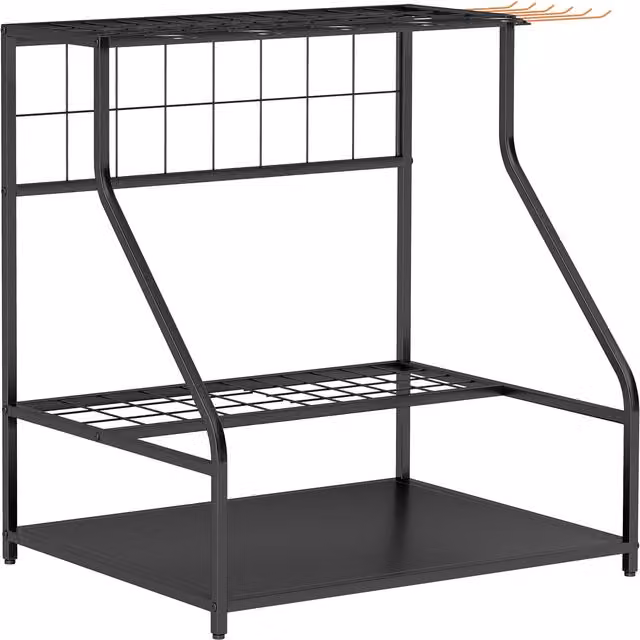 Outsunny Organizzatore di Attrezzi da Giardino e Scaffale di Stoccaggio a 3 Livelli in Metallo Nero con Ganci