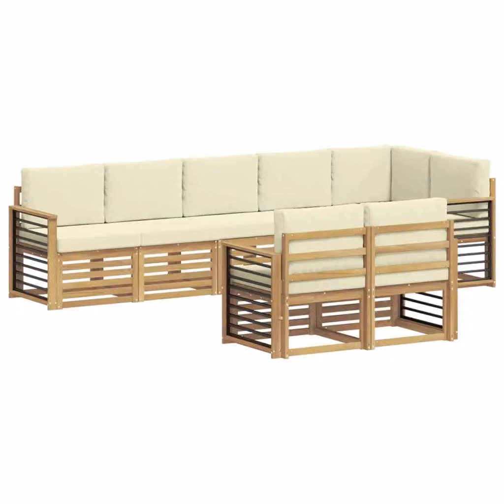 Set di divani da esterno a L vidaXL in legno di acacia con cuscini beige e tessuto in poliestere resistente ai raggi UV – 2
