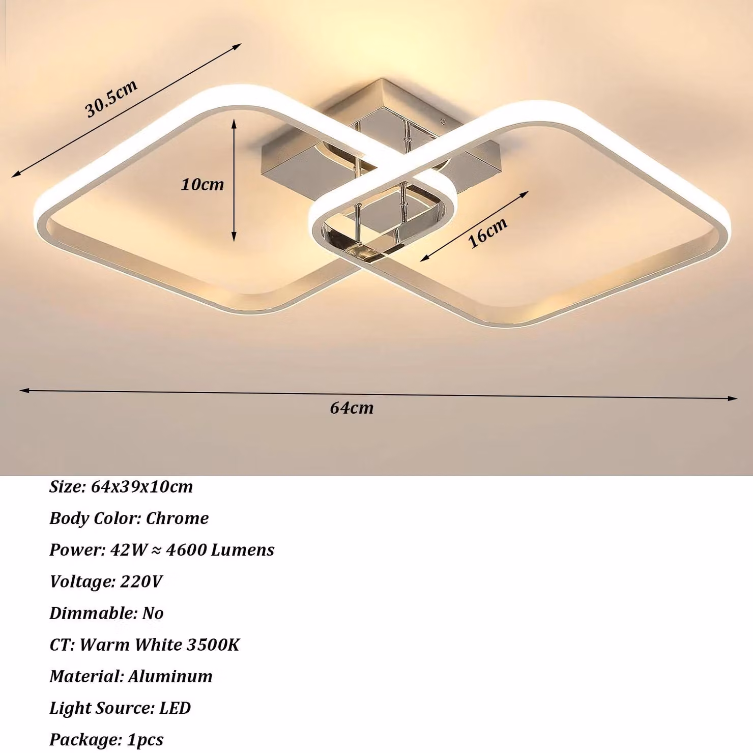 Lampada a soffitto LED quadrata moderna - A5335 - Alluminio - 42 W - Bianco freddo 6500 K - Non dimmerabile - Bianco