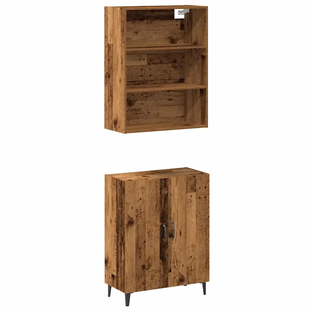 Credenza con Pensile Design Mania in Legno Antico Marrone per Cucina e Sala da Pranzo L: 180 cm, H: 69,5 cm, P: 34 cm – 2