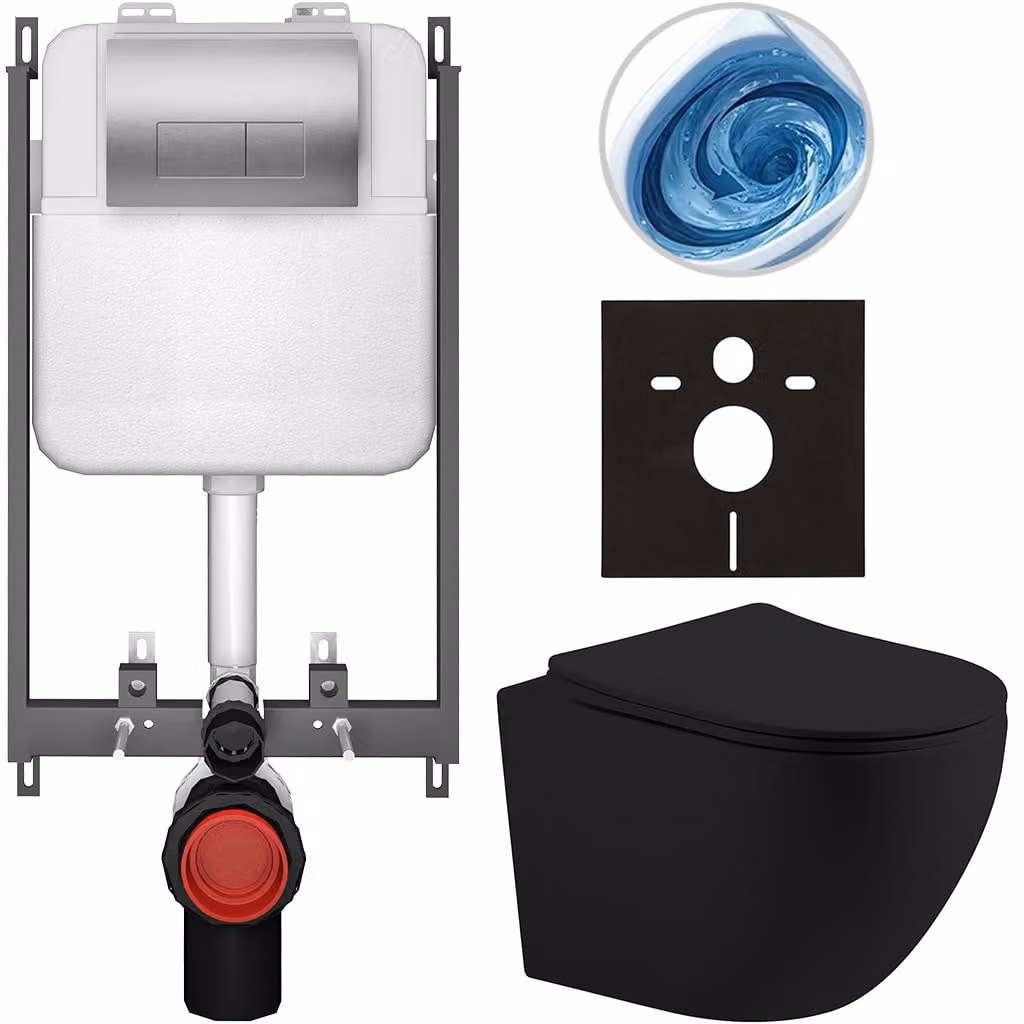 CERANO - Set WC da incasso Cesso - nero opaco - pulsante Prime/Modulo, argento - da incasso - 49x36 cm