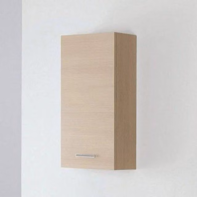 Pensile singolo da bagno Feridras in larice beige con anta a battente e ripiani interni, L: 35 cm, H: 70 cm, P: 18 cm